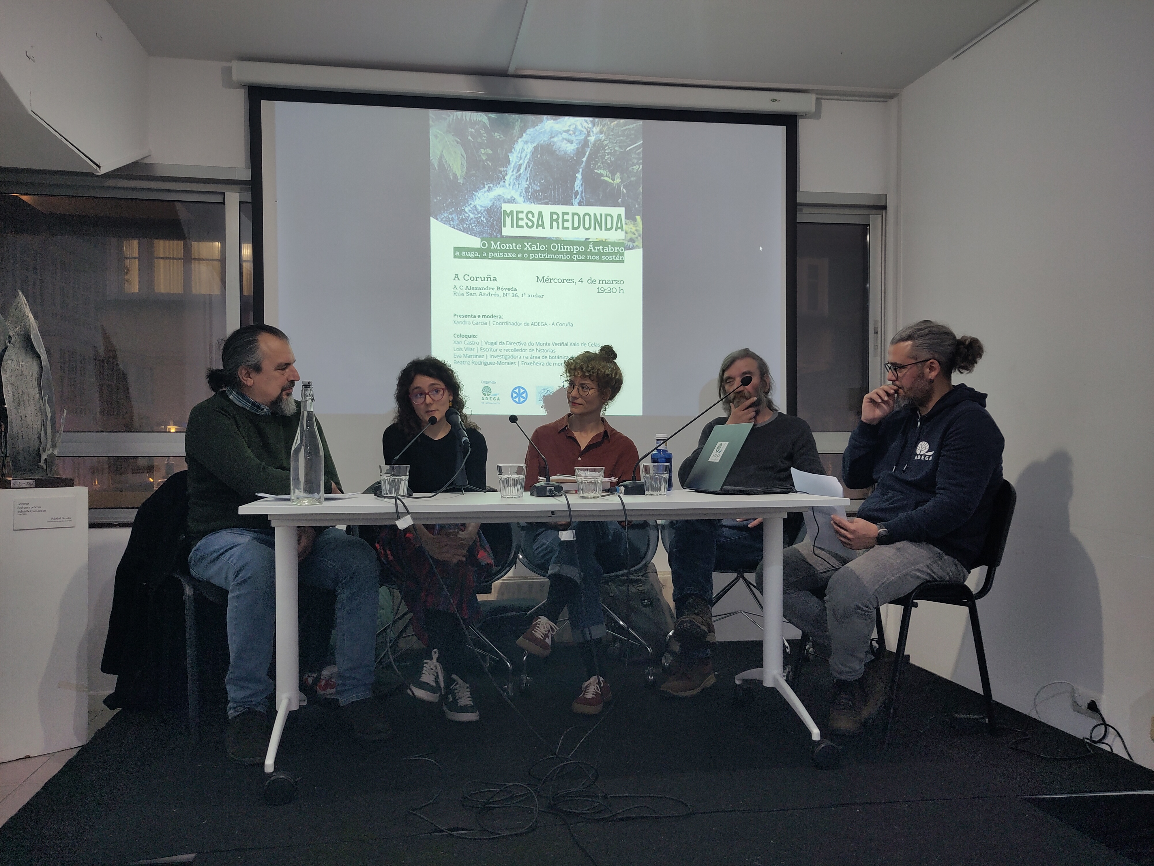 Participantes na mesa redonda: Xandro, Xan, Lois, Eva e Beatriz